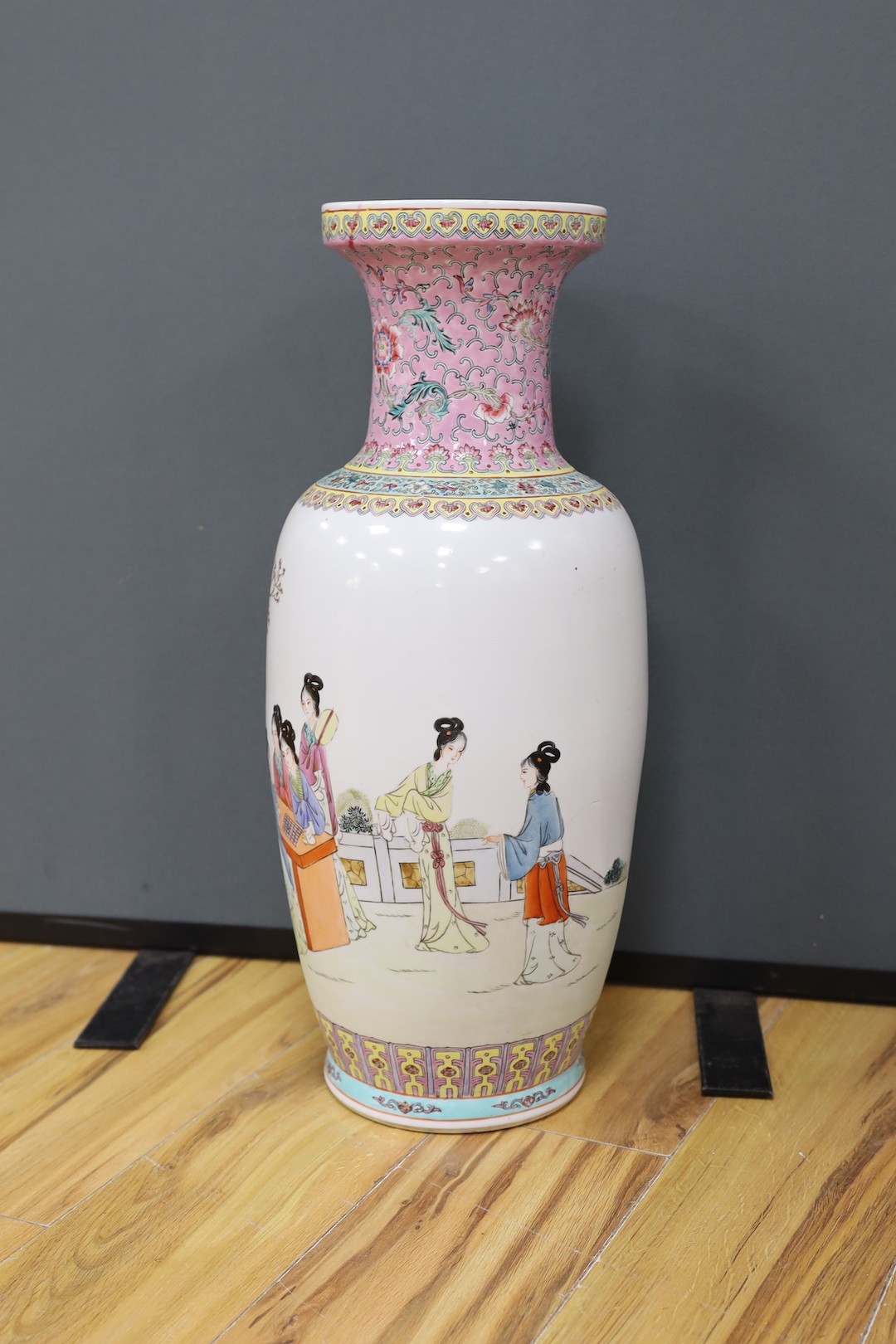 A large early 20th century Chinese famille rose vase, a.f. 62cm